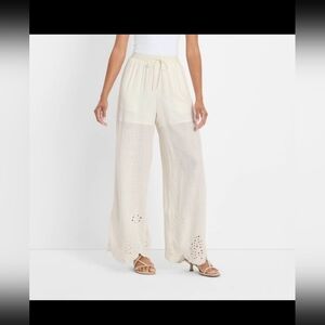Women's High-Rise Wide Leg Embellished Eyelet Pull-On Pants - Future